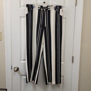 INC, NWOT, Cream & Black strip, pull on, tie waist, wide leg, trouser pants, PXL